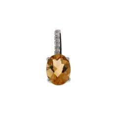 Pendentif Or Blanc 375 Citrine Ovale 8x6mm et Diamant