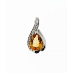 Pendentif Or Blanc 375 Citrine Poire 7x5mm et Diamant