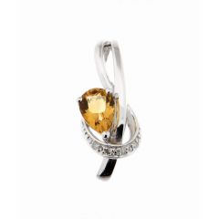 Pendentif Or Blanc 375 Citrine Poire 7x5mm et Diamant