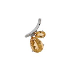Pendentif Or Blanc 375 Citrine Poire et Diamant