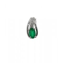 Pendentif Or Blanc 375 Emeraude ovale 5x3mm et Diamant