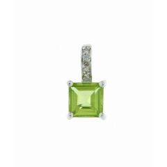 Pendentif Or Blanc 375 Péridot Carré 6x6mm et Diamant