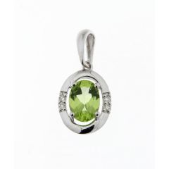 Pendentif Or Blanc 375 Péridot Ovale 7x5mm et Diamant