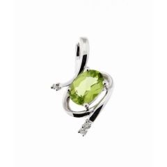 Pendentif Or Blanc 375 Péridot Ovale 7x5mm et Diamant