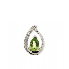 Pendentif Or Blanc 375 Péridot Poire 6x4mm et Diamant