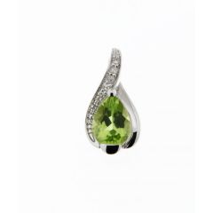 Pendentif Or Blanc 375 Péridot Poire 7x5mm et Diamant