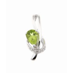Pendentif Or Blanc 375 Péridot Poire 7x5mm et Diamant
