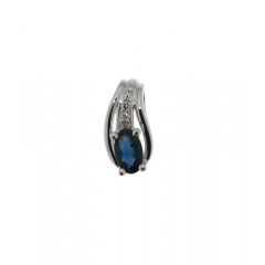 Pendentif Or Blanc 375 Saphir Ovale 5x3mm et Diamant