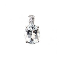 Pendentif Or Blanc 750 Aigue Marine Ovale 9x7mm et Diamant