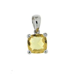 Pendentif Or Blanc 750 Citrine Coussin et Diamant