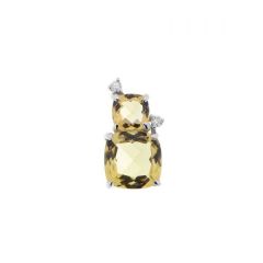 Pendentif Or Blanc 750 Citrine Coussin et Diamants