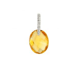Pendentif Or Blanc 750 Citrine Dome 10x8mm et Diamant