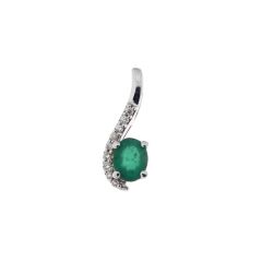 Pendentif Or Blanc 750 Emeraude Ovale 5x4mm et Diamant