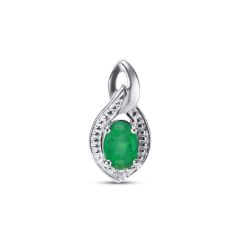 Pendentif Or Blanc 750 Emeraude Ovale 6x4mm et Diamant
