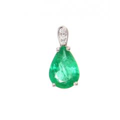 Pendentif Or Blanc 750 Emeraude Poire 10x7mm et Diamant