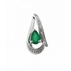 Pendentif Or Blanc 750 Emeraude Poire 6x4mm et Diamant