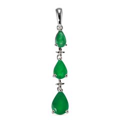 Pendentif Or Blanc 750 Emeraude Poire et Diamant