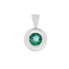 Pendentif Or Blanc 750 Emeraude Ronde 5.5mm