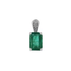 Pendentif Or Blanc 750 Emeraude Rpc et Diamant