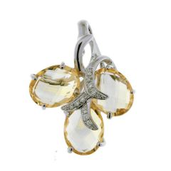 Pendentif Or Blanc 750 et 3 Citrines ovales