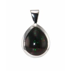 Pendentif Or Blanc 750  Opale Noire Poire 12x10mm