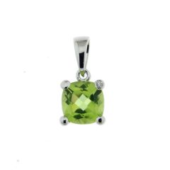 Pendentif Or Blanc 750 Péridot Coussin et Diamant