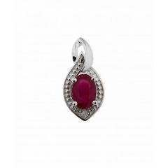 Pendentif Or Blanc 750 Rubis Ovale 6x4mm et Diamant
