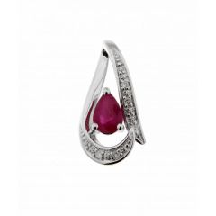 Pendentif Or Blanc 750 Rubis Poire 6x4mm et Diamant