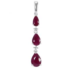 Pendentif Or Blanc 750 Rubis Poire et Diamant