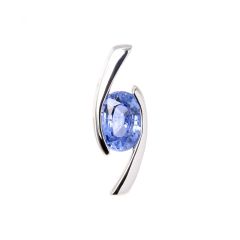 Pendentif Or Blanc 750 Saphir ovale 7x5mm