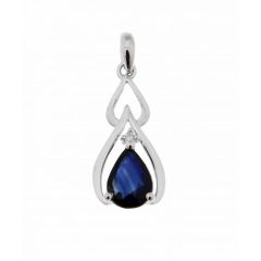 Pendentif Or Blanc 750 Saphir Poire 7x5mm et Diamant