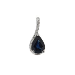 Pendentif Or Blanc 750 Saphir Poire 7x5mm et Diamant