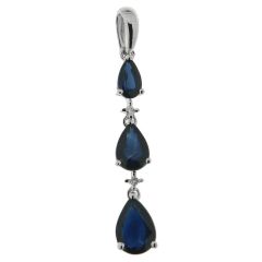 Pendentif Or Blanc 750 Saphir Poire et Diamant