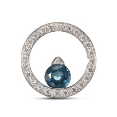 Pendentif Or Blanc 750 Saphir Rond 6.4mm et Diamant