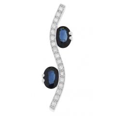 Pendentif Or Blanc 750 Saphirs Ovales 8x6mm et Diamant