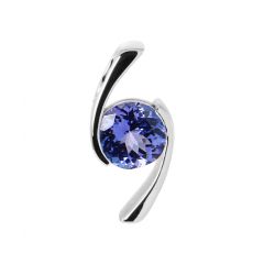 Pendentif Or Blanc 750 Tanzanite Ronde 7.8mm
