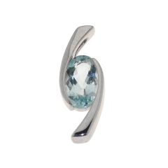 Pendentif Or Blanc Aigue Marine Ovale 10x6mm