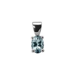 Pendentif Or Blanc Aigue Marine Ovale 7x5mm