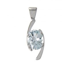 Pendentif Or Blanc Aigue Marine Ovale 9x7mm