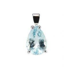 Pendentif Or Blanc Aigue Marine Poire 12x8mm