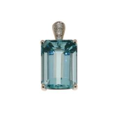 Pendentif Or Blanc Aigue Marine Rectangulaire 12x9mm et Diamant