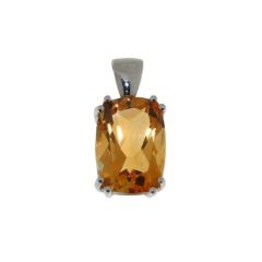 Pendentif Or Blanc Citrine Coussin 14x10mm