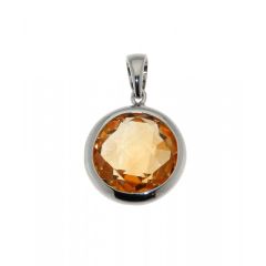 Pendentif Or Blanc Citrine Ronde 10mm
