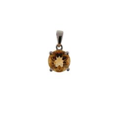 Pendentif Or Blanc Citrine Ronde 6mm