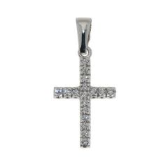 Pendentif Or Blanc Croix 23x11mm et Oxyde de Zirconium