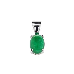 Pendentif Or Blanc Emeraude Ovale Cabochon 8x6mm