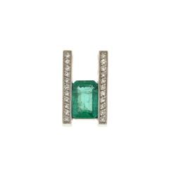 Pendentif Or Blanc Emeraude RPC et Diamant