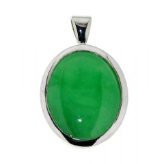 Pendentif Or Blanc Jade ovale de 17 x 14mm