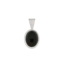 Pendentif Or Blanc Opale Noir Ovale 9x7mm
