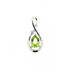 Pendentif Or Blanc Péridot Poire 7x5mm et Diamant